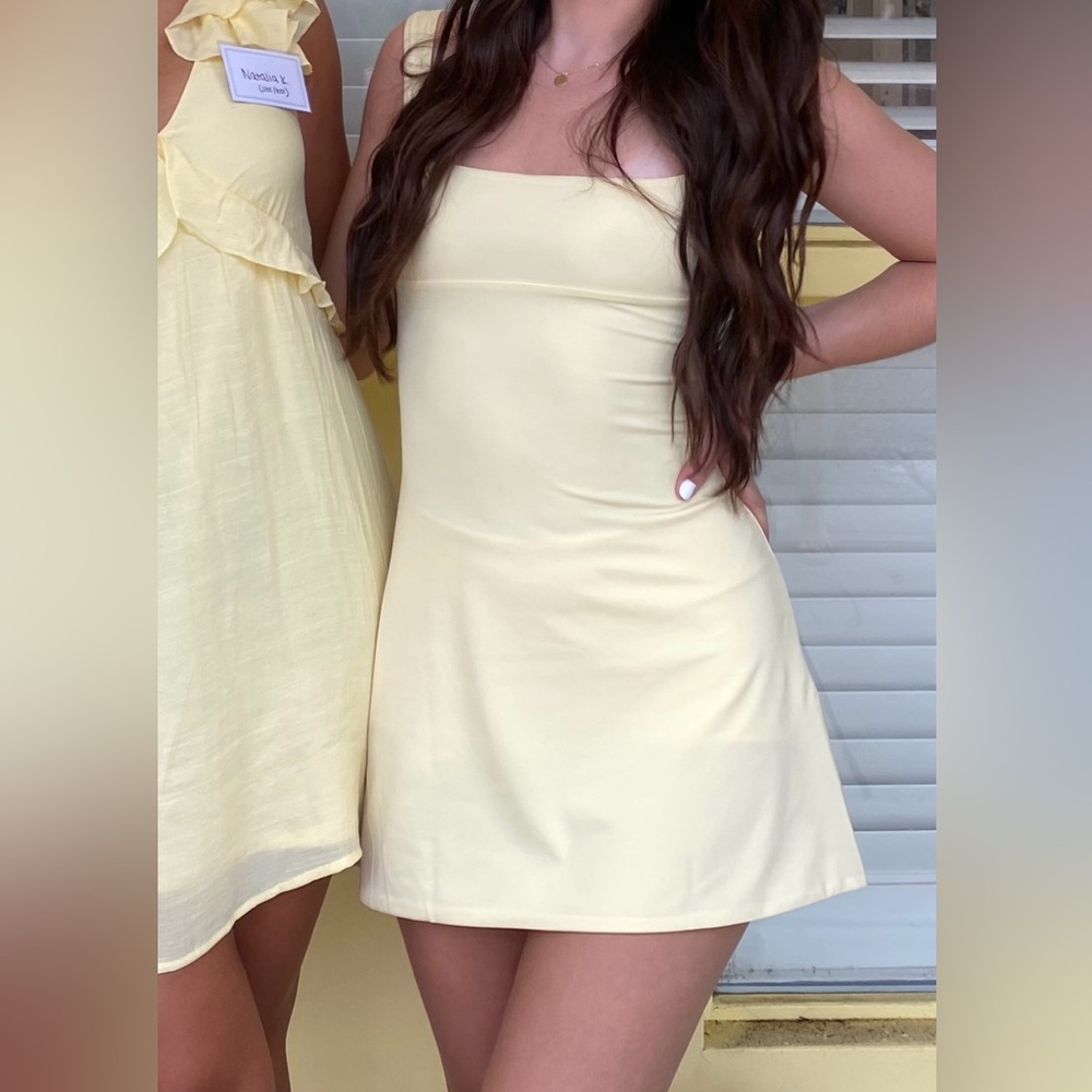 Oh Polly Pastel Yellow Tie Up Back Mini Dress